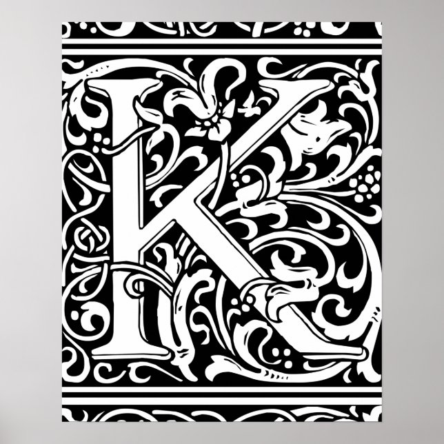 Letter K Mediaeval Monogram Vintage Initial Poster (Front)
