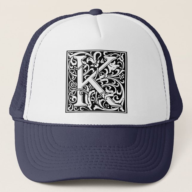 Letter K Mediaeval Monogram Vintage Initial Trucker Hat (Front)