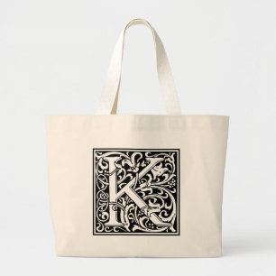 Letter K Medieval Monogram Vintage Initial Large Tote Bag