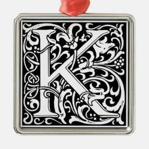 Letter K Medieval Monogram Vintage Initial Metal Tree Decoration