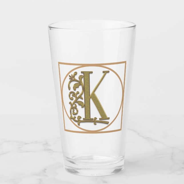 LETTER K MONOGRAM Beautiful Wedding New Home Gift Glass (Front)