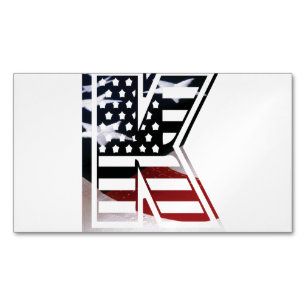 Letter K Monogram Initial Patriotic USA Flag Magnetic Business Card