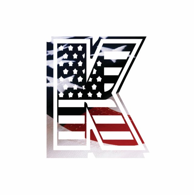 Letter K Monogram Initial Patriotic USA Flag Photo Sculpture Decoration (Front)