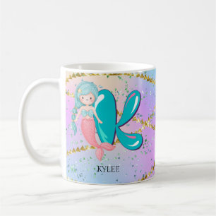 Letter K Monogram Watercolor Cute Mermaid Nursery Coffee Mug