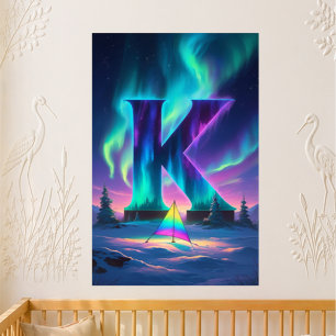 Letter K Northern Lights Nursery   Aurora Borealis Poster