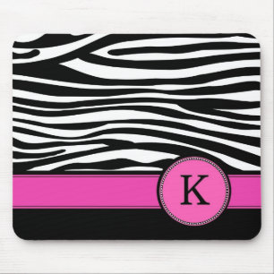Letter K pink Monogram Zebra stripe Mouse Mat
