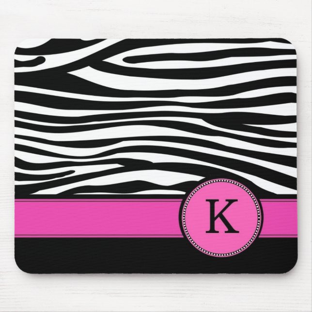 Letter K pink Monogram Zebra stripe Mouse Mat (Front)