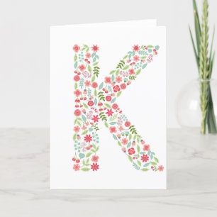 Letter K Pretty Flowers Thank You Card