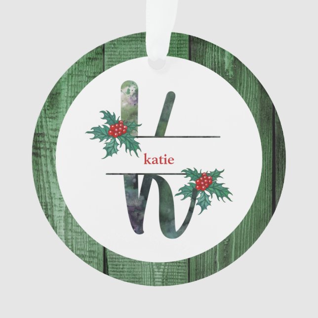 *~* Letter K  Rustic Christmas PHOTO Wood AP44  Ornament (Front)