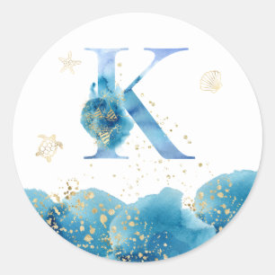 *~*  LETTER  K - Sea Ocean Beach Envelope  Sticker