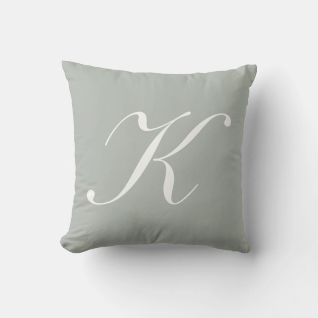 Letter K Silver Grey Monogram Pillow (Front)