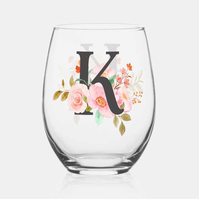 Letter K Stemless Wine Glass (Front)