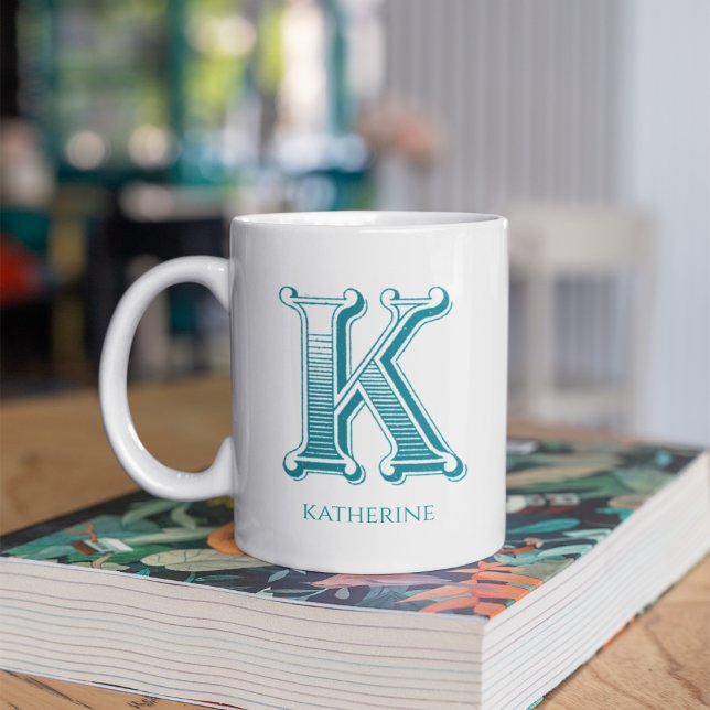 Letter K Teal Monogram Modern Name Coffee Mug (Creator Uploaded)