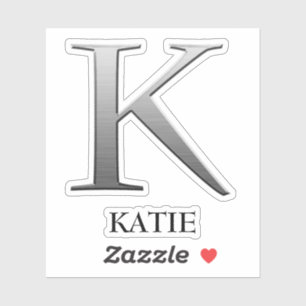 Letter k Two-Tone Silver Grey and Name Sticker
