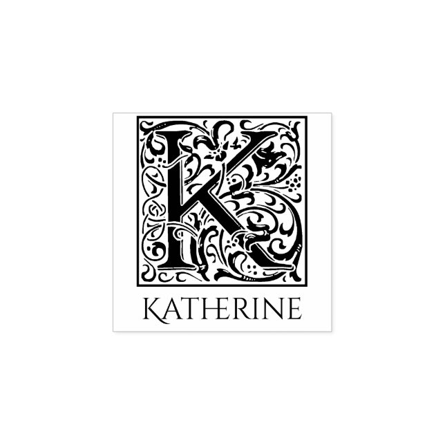 Letter K Vintage First Letter Personalised Rubber Stamp (Imprint)