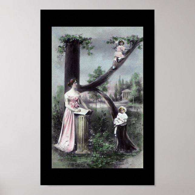 LETTER K - Vintage Monogram Alphabet Postcard Art Poster (Front)