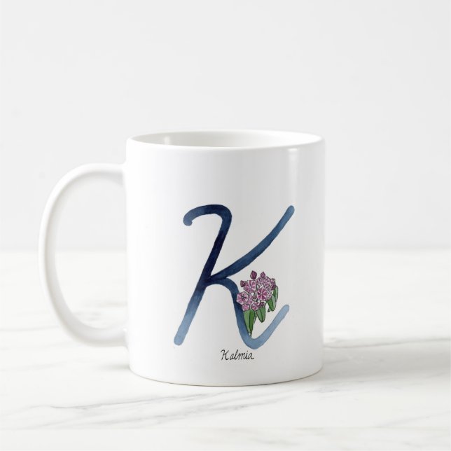 Letter “K” watercolor flower initial mug (Left)