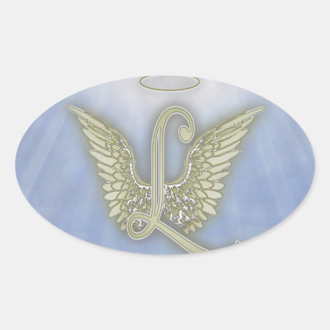 Letter L Angel Monogram Oval Sticker (Front)