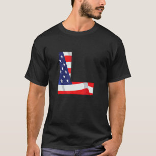Letter L Capital Alphabet Usa American Flag Monogr T-Shirt