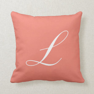 Letter L Coral Monogram Pillow