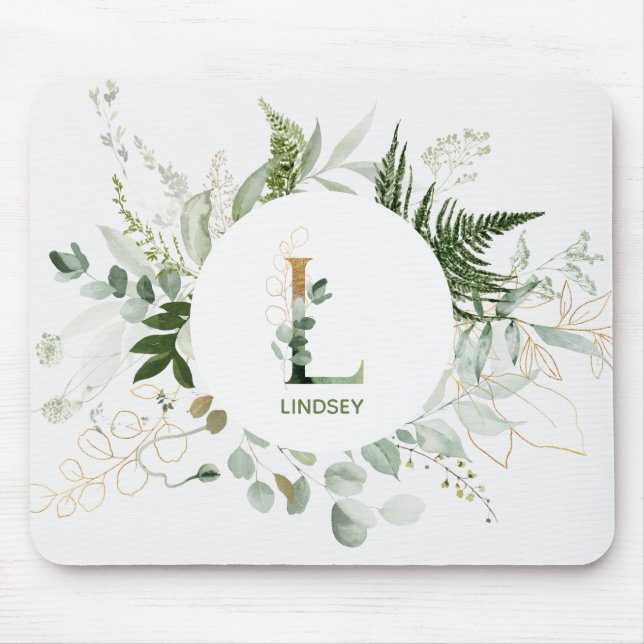 Letter L Elegant Succulents Wreath Mouse Pad (Front)