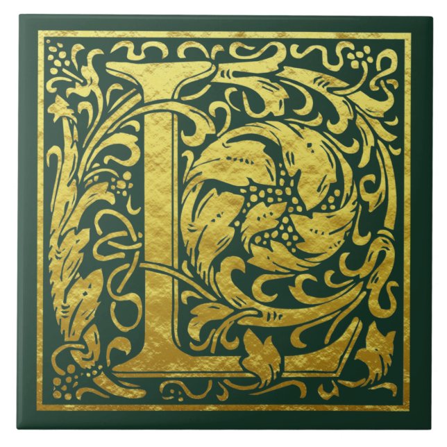 Letter L First Letter Faux Gold on Celtic Green Tile (Front)