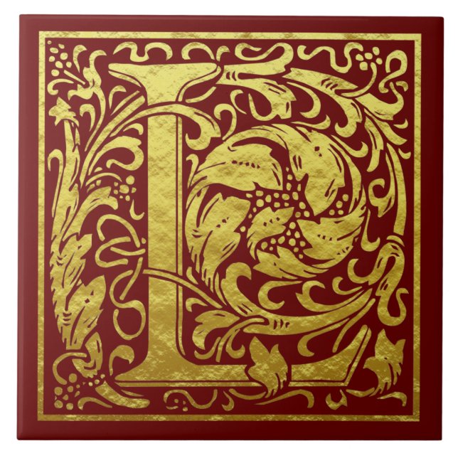 Letter L First Letter Faux Gold Red Tile (Front)