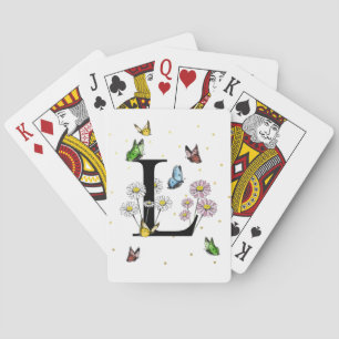 Letter L Floral Butterfly Monogram Initial  Playing Cards