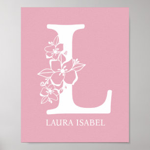 Letter L Floral Monogram Name Nursery Modern Poster
