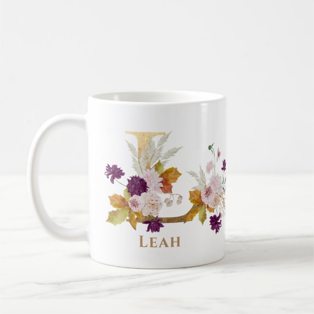 Letter L - Gold Floral Name sister coworker friend Coffee Mug (Left)