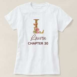 Letter L Gold Monogram Blush Pink Roses Birthday T-Shirt