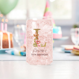Letter L Gold Monogram Blush Pink Roses Can Glass