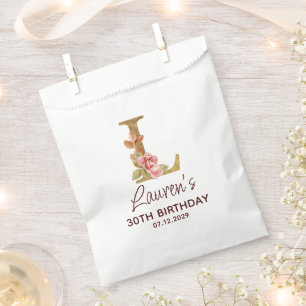 Letter L Gold Monogram Blush Pink Roses Favour Bags