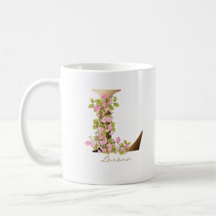Letter L Gold Monogram   Pink Cherry Blossoms Coffee Mug