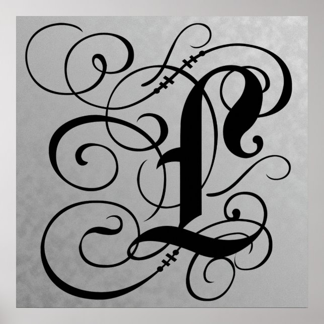 Letter L, Gothic Monogram Black Poster (Front)