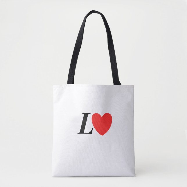Letter L Heart - Valentine Initial Love Design Tote Bag (Front)