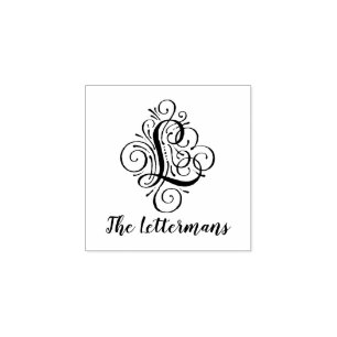Letter L Initial Elegant Flourish Monogram Name Rubber Stamp