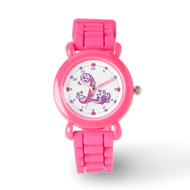 Letter L initial monogram doodle heart girls watch (Front)