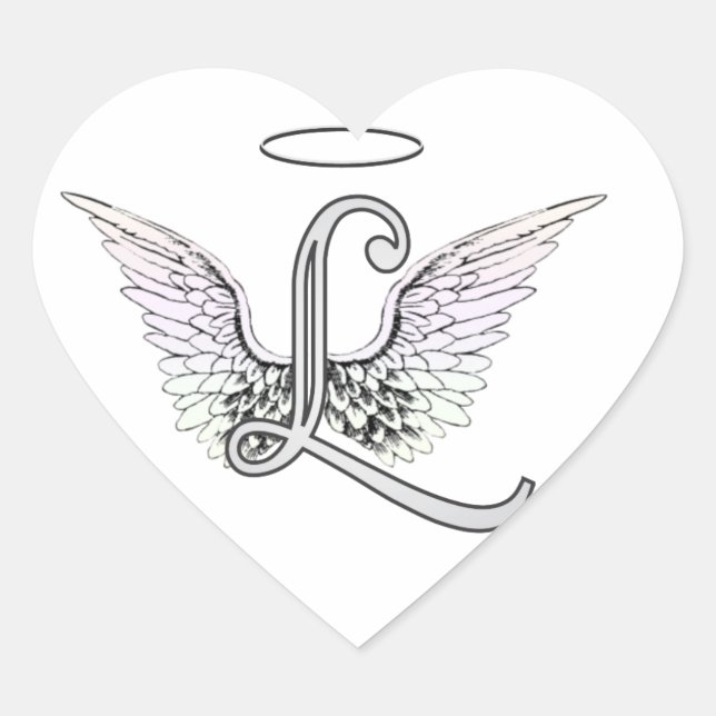 Letter L Initial Monogram with Angel Wings & Halo Heart Sticker (Front)