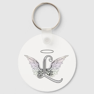 Letter L Initial Monogram with Angel Wings & Halo Key Ring
