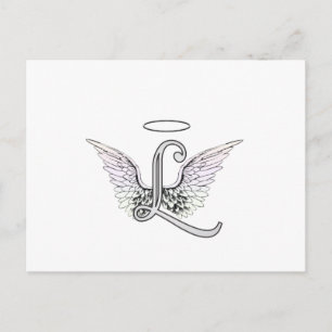 Letter L Initial Monogram with Angel Wings & Halo Postcard
