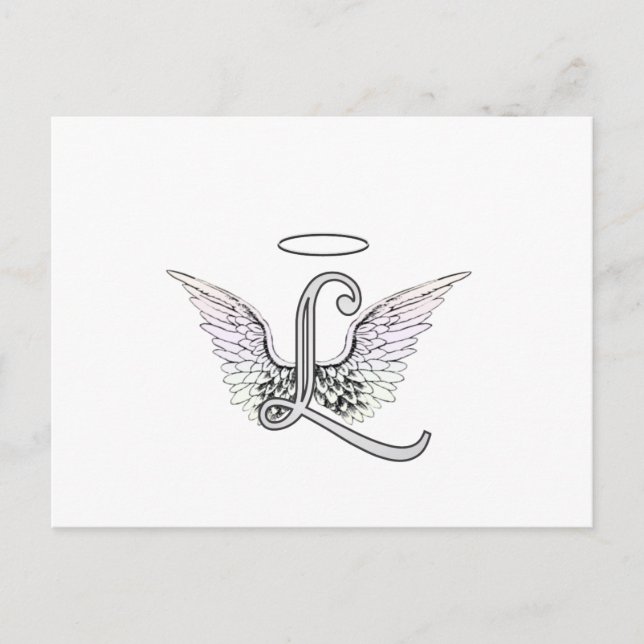 Letter L Initial Monogram with Angel Wings & Halo Postcard (Front)