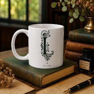 Letter L Linocut Botanical Personalised Mug