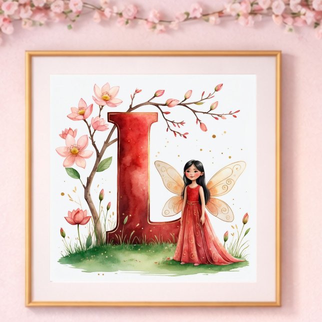 Letter L Lotus Flower Fairy Art Poster - Botanical (Creator Uploaded)