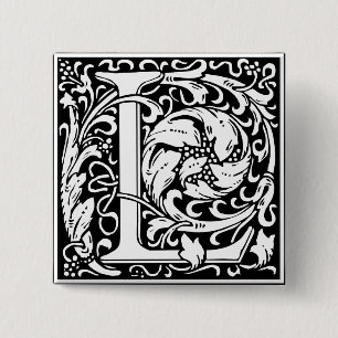 Letter L Mediaeval Monogram Art Nouveau 15 Cm Square Badge