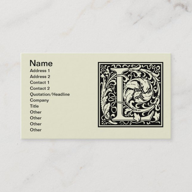 Letter L Mediaeval Monogram Art Nouveau Business Card (Front)