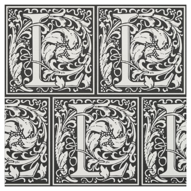 Letter L Mediaeval Monogram Art Nouveau Fabric (Swatch)