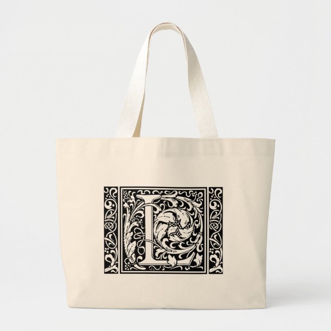 Letter L Mediaeval Monogram Art Nouveau Large Tote Bag (Front)