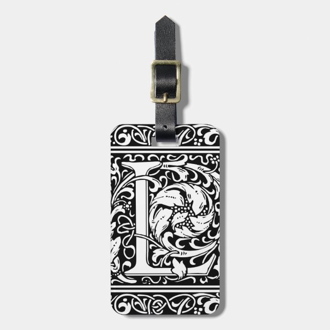 Letter L Mediaeval Monogram Art Nouveau Luggage Tag (Front Vertical)