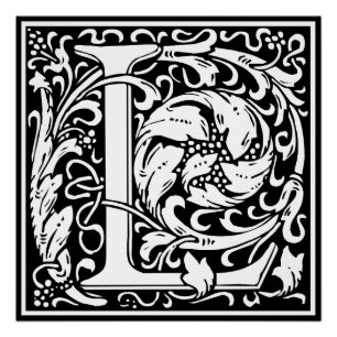 Letter L Mediaeval Monogram Art Nouveau Poster